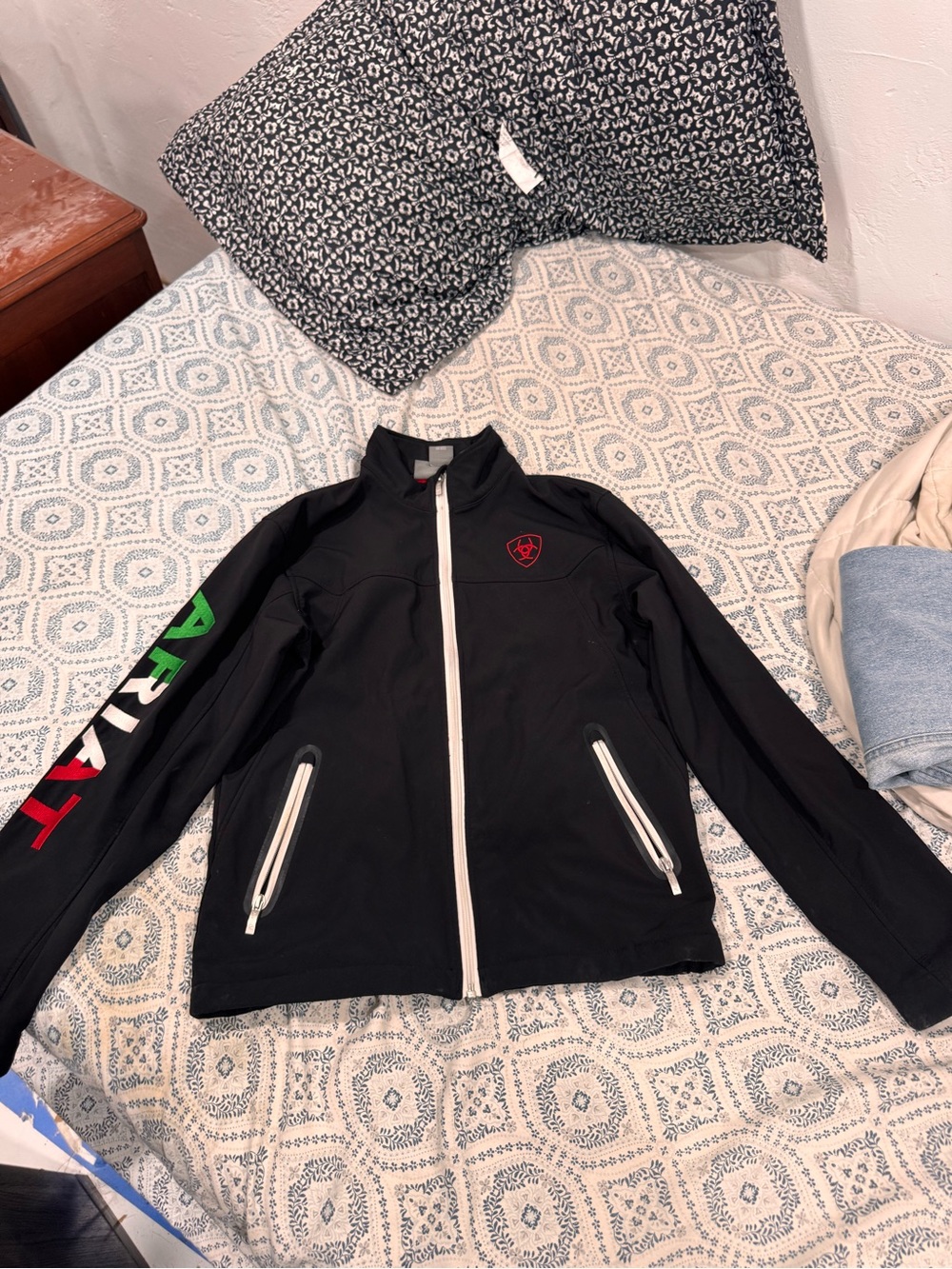 Ariat Black Windbreaker Jacket with Italian Flag Sleeve Accents